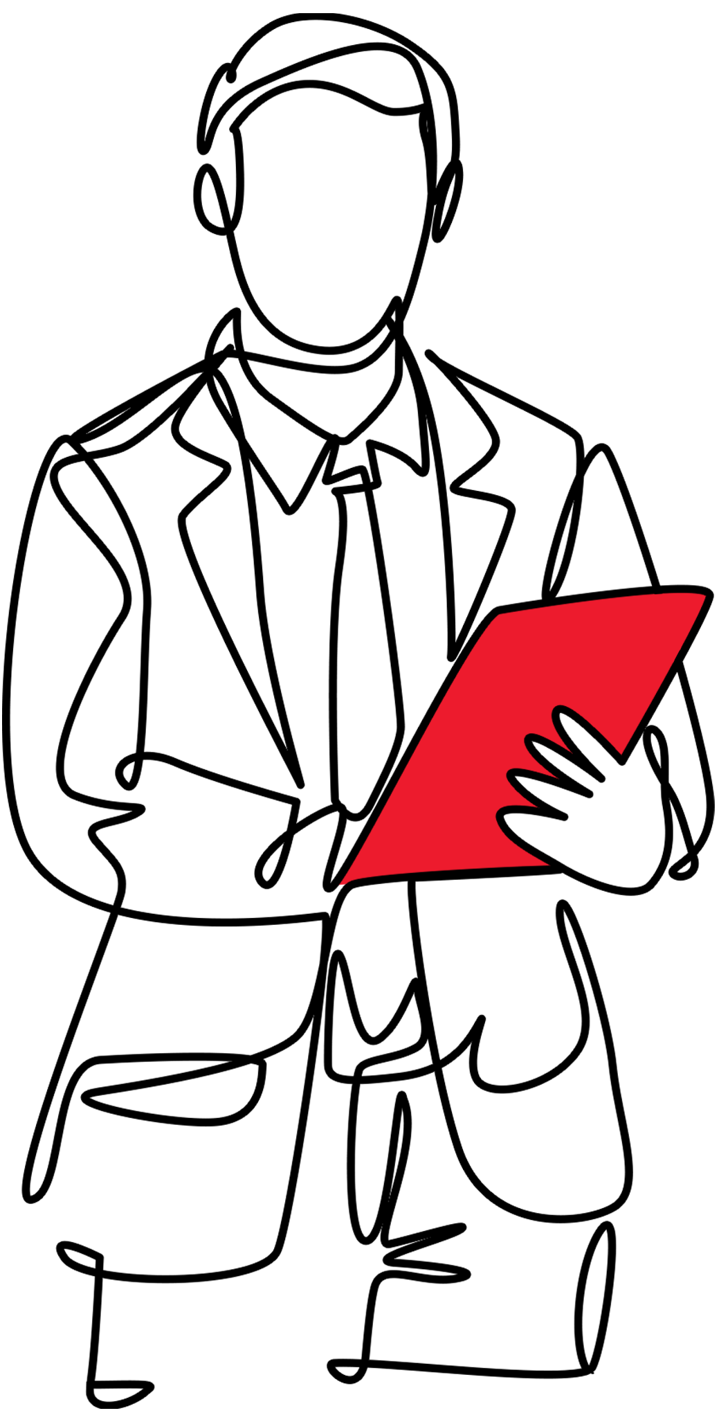 Line art illustration of a professional holding a red folder